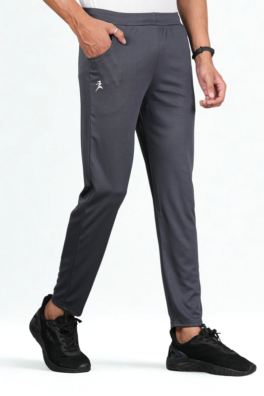 Men’s dark grey trackpant front view with athletic fit