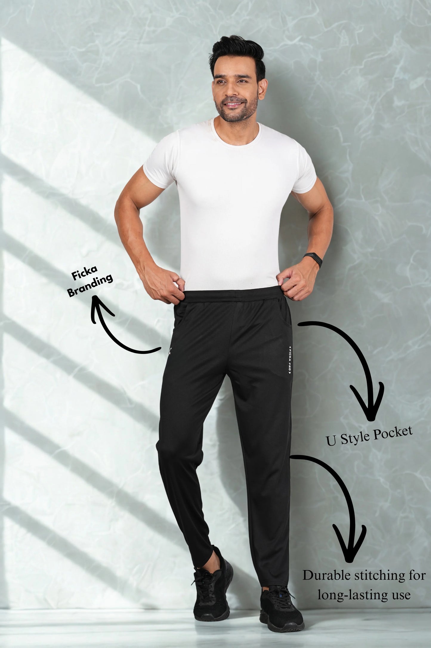 Men’s black trackpant full-length view for gym and