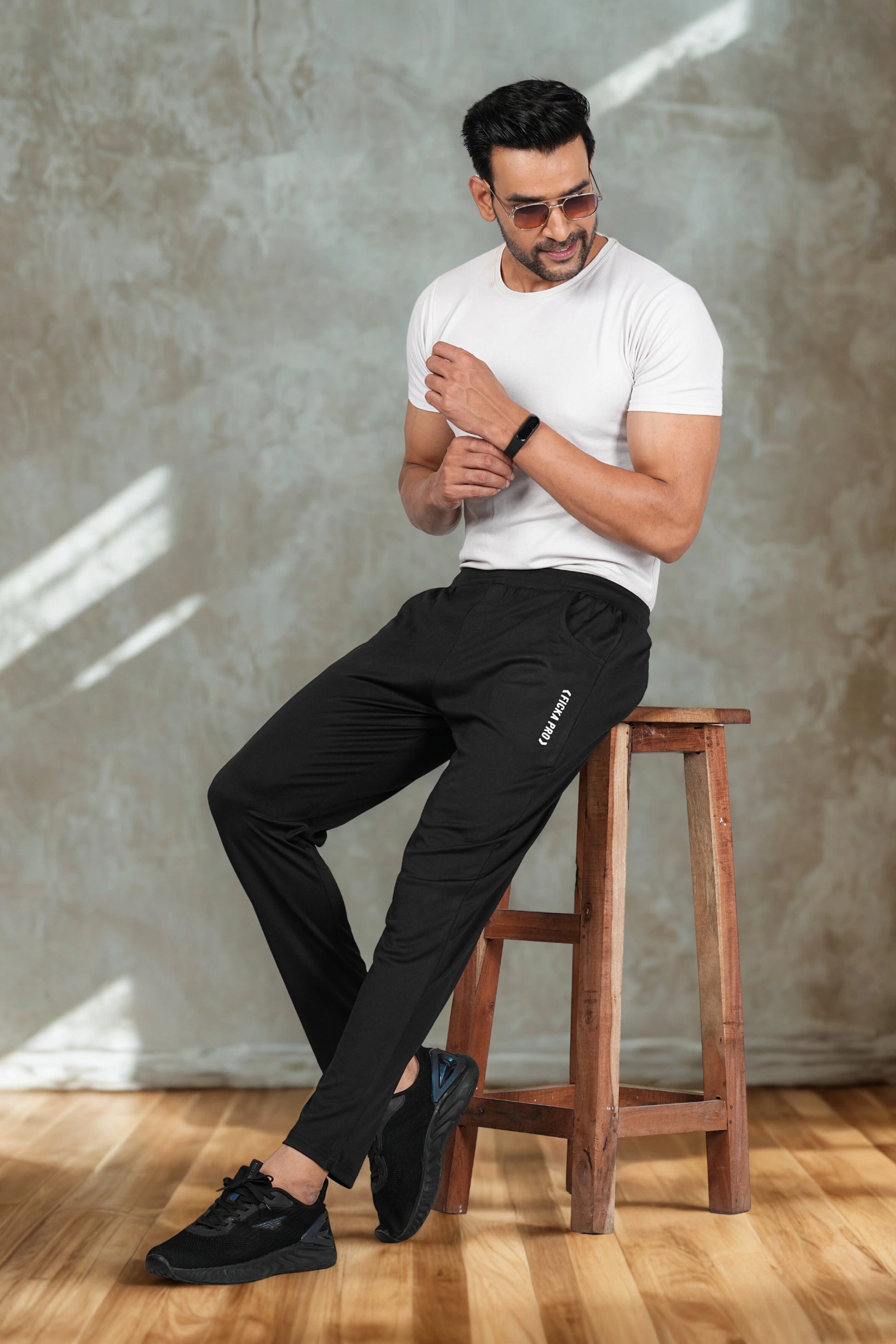 Men’s black trackpant full-length view for gym and casual wear