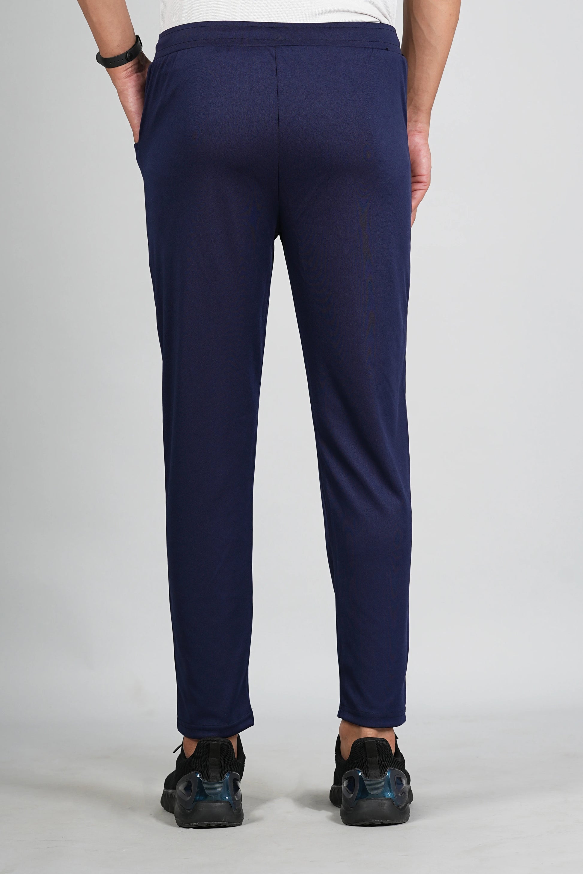 Men’s navy blue sports trackpant back view with comfortable fit