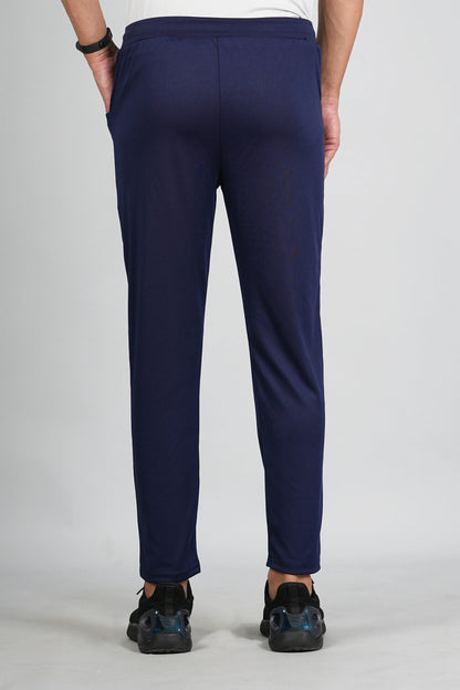 Men’s navy blue sports trackpant back view with comfortable fit