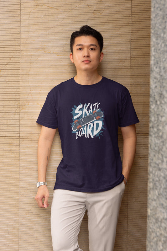 Men Blue Skate Printed Regular Fit Cotton T-Shirt
