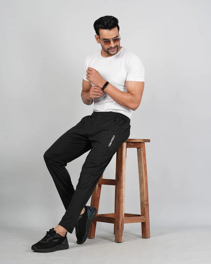 Men Solid Relax Fit Black Joggers with FickaPlus
