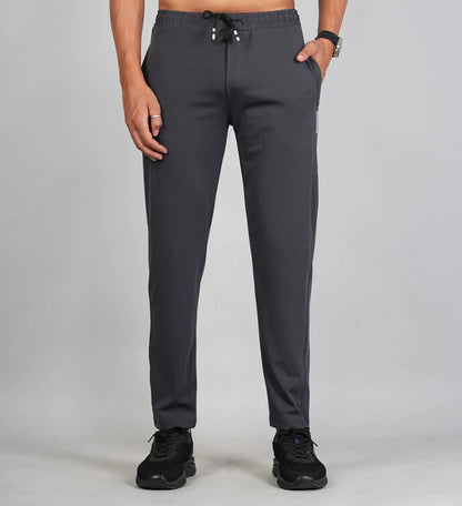 Men Solid Relax Fit Dark Grey Joggers with FickaPlus