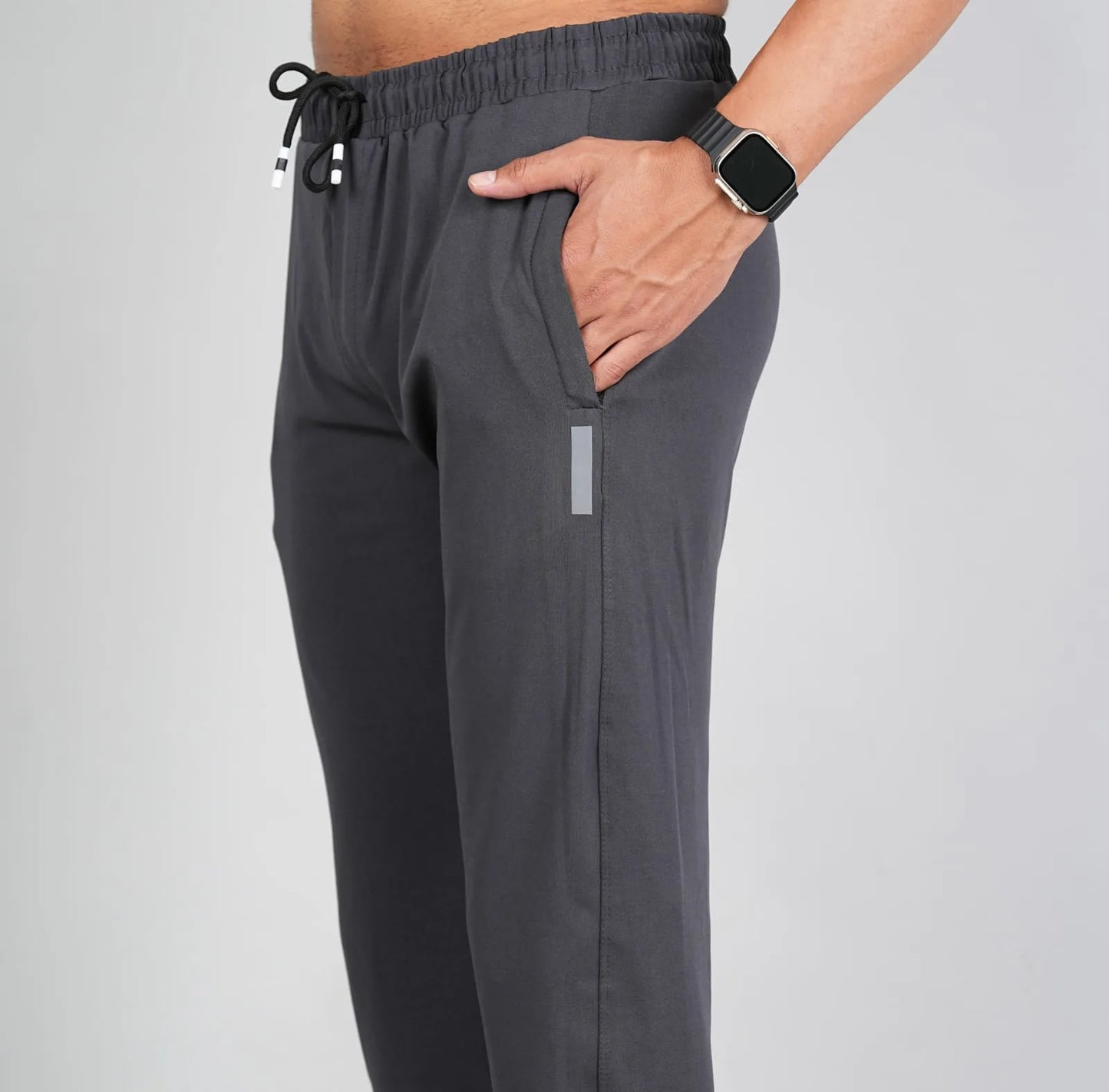 Men Solid Relax Fit Dark Grey Joggers with FickaPlus