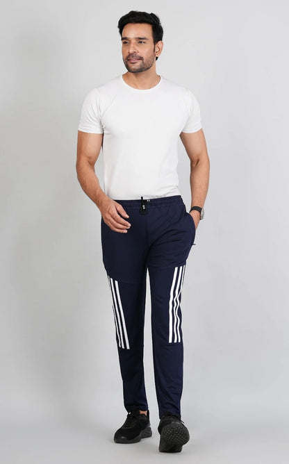 Men Solid Relax Fit Navy Blue Joggers with FickaPlus