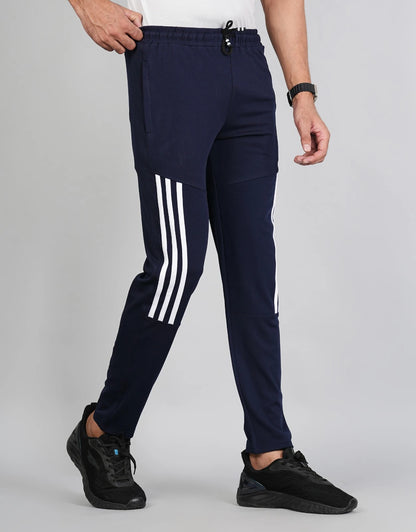 Men Solid Relax Fit Navy Blue Joggers with FickaPlus