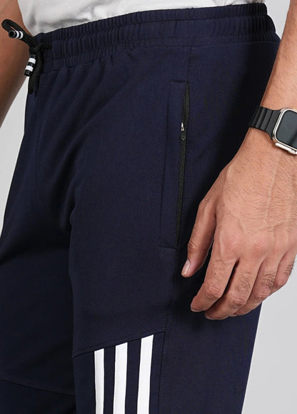 Men Solid Relax Fit Navy Blue Joggers with FickaPlus
