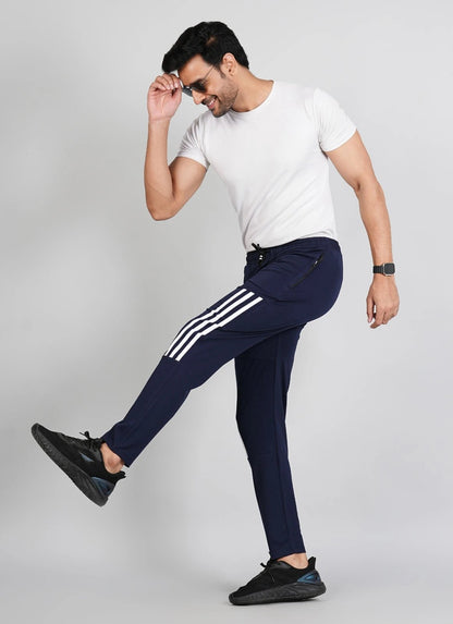 Men Solid Relax Fit Navy Blue Joggers with FickaPlus