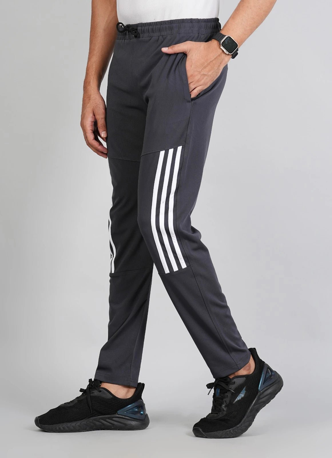 Men Solid Relax Fit Dark Grey Joggers with FickaPlus