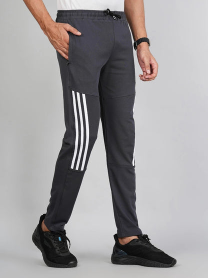 Men Solid Relax Fit Dark Grey Joggers with FickaPlus