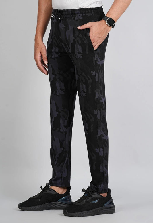 Men Army Print Fit Black Joggers with FickaPlus