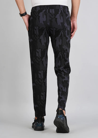 Men Army Print Fit Black Joggers with FickaPlus