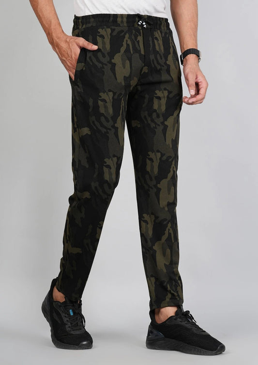 Men Army Print Fit Green Joggers with FickaPlus