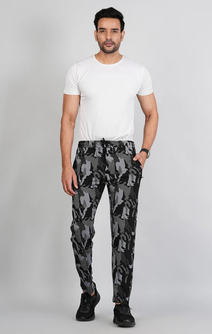 Men Army Print Fit Grey Joggers with FickaPlus