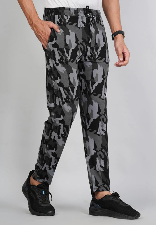 Men Army Print Fit Grey Joggers with FickaPlus