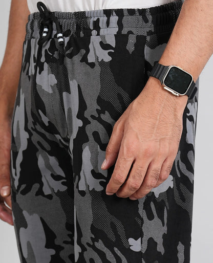 Men Army Print Fit Grey Joggers with FickaPlus