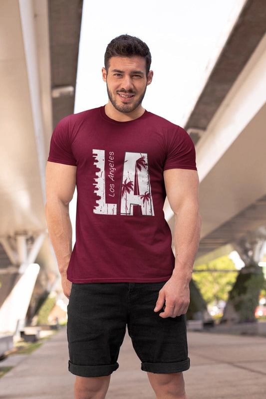 Printed Los Angeles  Design Cotton Maroon T-Shirt for Men
