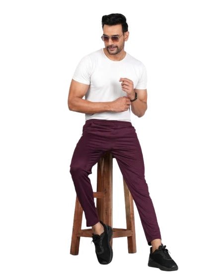 Men Solid Relax Fit Maroon Joggers with FickaPlus
