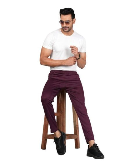 Men Solid Relax Fit Maroon Joggers with FickaPlus