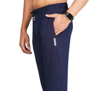 Men Solid Relax Fit Navy Blue Joggers with FickaPlus