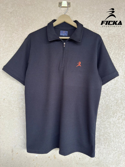 Ficka Half Zipper Black Polo T-shirt For Men