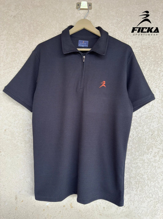 Ficka Half Zipper Black Polo T-shirt For Men