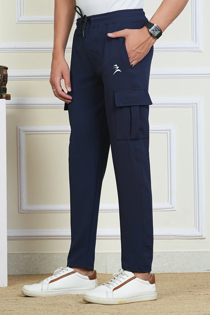 FICKA MEN BLUE CARGO TRACKPANT