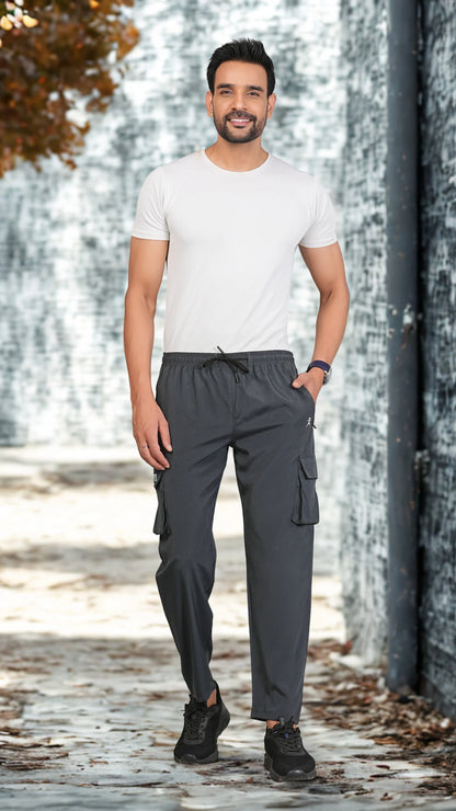 Ficka Lightweight DarkGrey Cargo Trackpant For Men