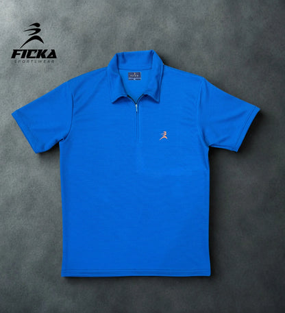 Ficka Half Zipper Royal Blue Polo T-shirt For Men