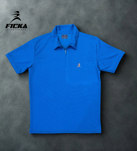 Ficka Half Zipper Royal Blue Polo T-shirt For Men