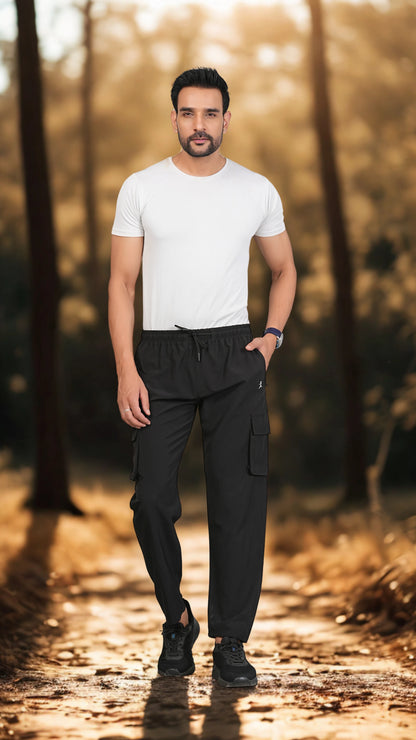 Ficka Lightweight Black Cargo Trackpant For Men