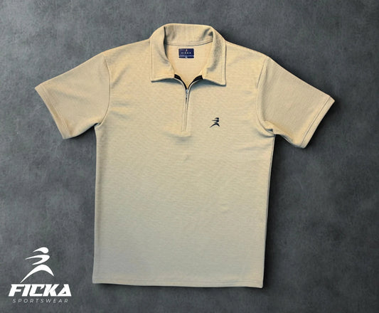 Ficka Half Zipper Camel Polo T-shirt For Men