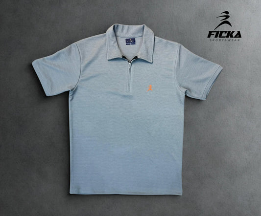 Ficka Half Zipper Grey Polo T-shirt For Men