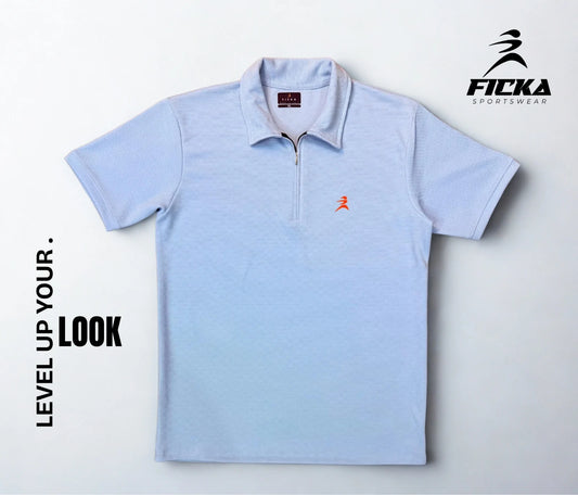 Ficka Half Zipper Sky Blue Polo T-shirt For Men
