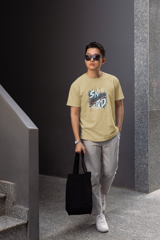 Men Peach Skate Printed Regular Fit Cotton T-Shirt
