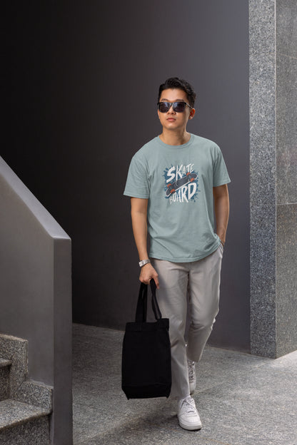 Men Steel Grey Skate Printed Regular Fit Cotton T-Shirt