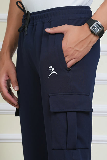 FICKA MEN BLUE CARGO TRACKPANT