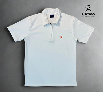 Ficka Half Zipper White Polo T-shirt For Men