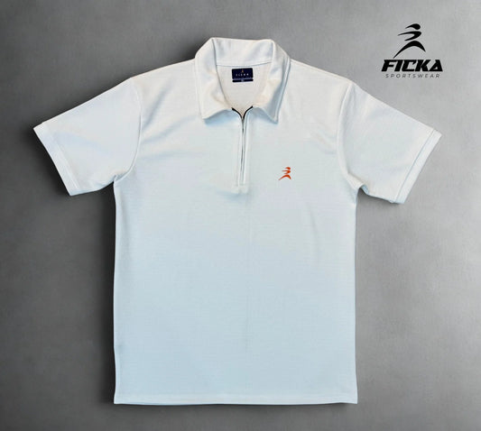 Ficka Half Zipper White Polo T-shirt For Men